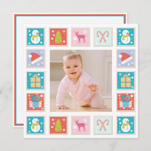 クリスマスホリデー切手フォト カード (正面/裏面)