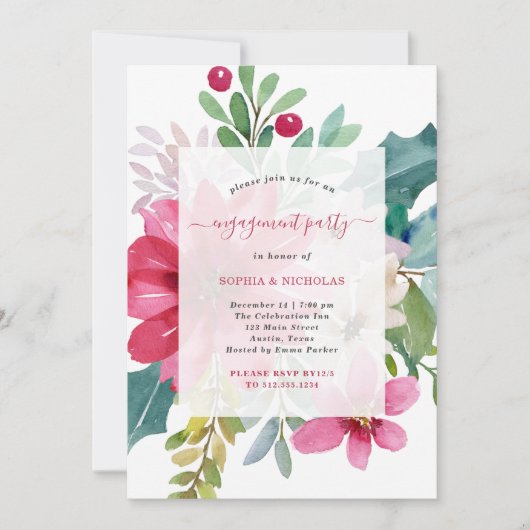 クリスマスホリデー婚約パーティ |明るいフローラ 招待状 (正面)