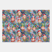 クリスマスホリデー小妖精や小人パターン ラッピングペーパーシート (正面2)