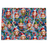 クリスマスホリデー小妖精や小人パターン ラージペーパーバッグ (正面)