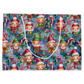 クリスマスホリデー小妖精や小人パターン ラージペーパーバッグ (裏面)