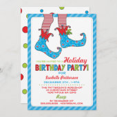 クリスマスホリデー小妖精や小人誕生日パーティーの招待 招待状 (正面/裏面)