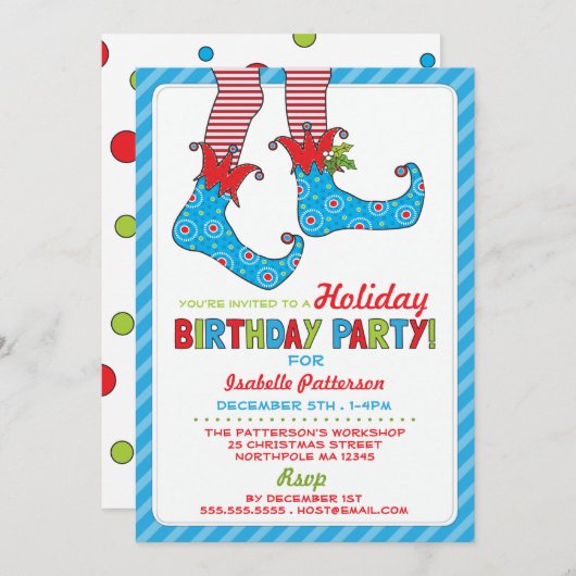 クリスマスホリデー小妖精や小人誕生日パーティーの招待 招待状 (正面/裏面)