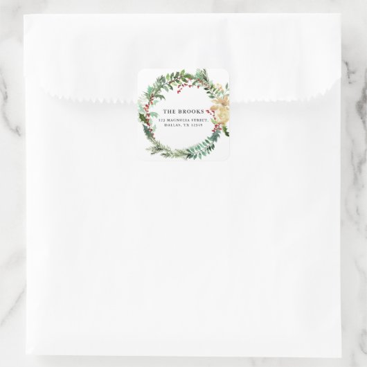 クリスマスホリデー差出人住所ラベルステッカー スクエアシール (バッグ)