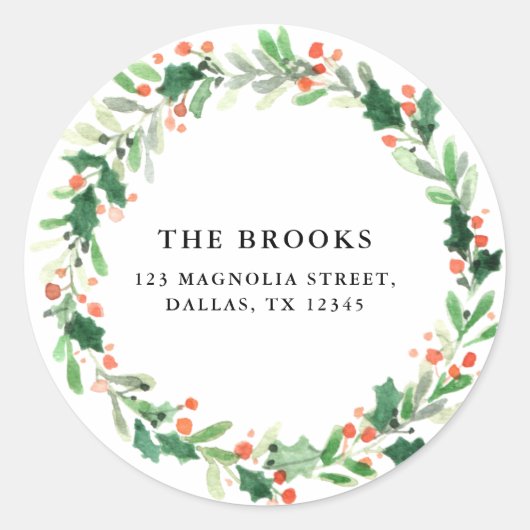 クリスマスホリデー差出人住所ラベルステッカー ラウンドシール (正面)