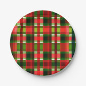 クリスマスホリデー市松模様にススクウェアバッファロープレイド ペーパープレート (正面)