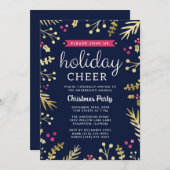 クリスマスホリデー応援ネイビーブルーパーティー 招待状 (正面/裏面)