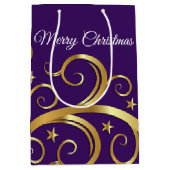 クリスマスホリデー抱き枕威厳のあるスワールズパープル ミディアムペーパーバッグ (正面)