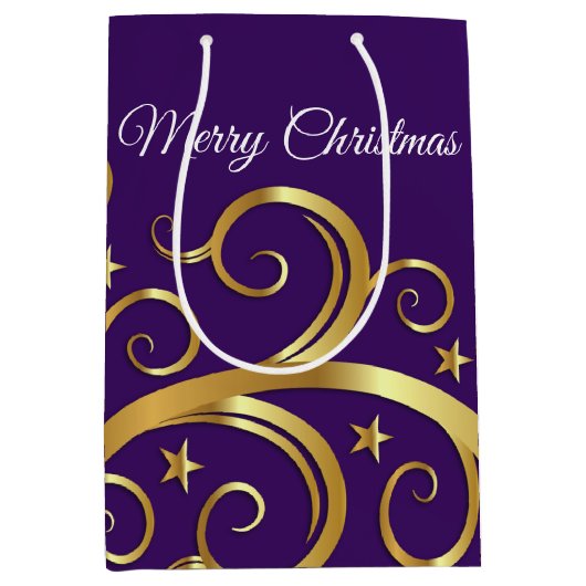 クリスマスホリデー抱き枕威厳のあるスワールズパープル ミディアムペーパーバッグ (正面)