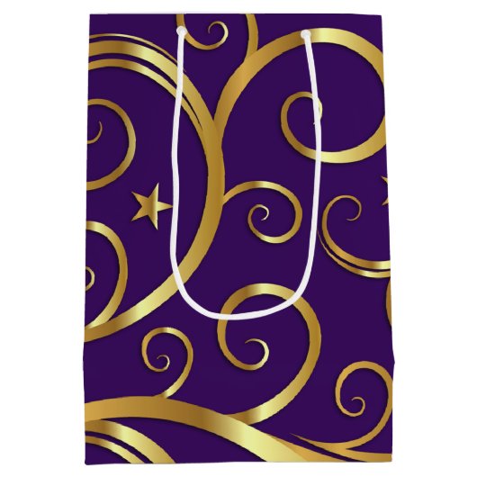 クリスマスホリデー抱き枕威厳のあるスワールズパープル ミディアムペーパーバッグ (裏面)