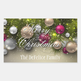 クリスマスホリデー数々のオーナメント – カラー 長方形シール
