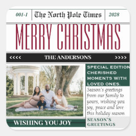 クリスマスホリデー新聞をテーマにしたステッカー スクエアシール