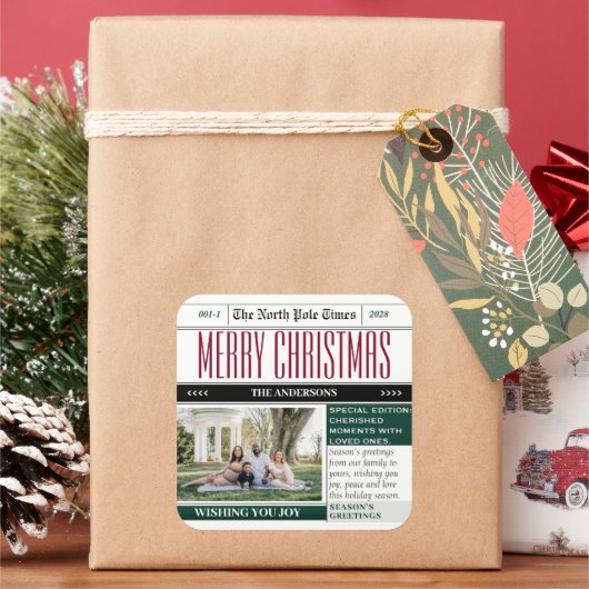 クリスマスホリデー新聞をテーマにしたステッカー スクエアシール (クリスマス)