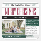 クリスマスホリデー新聞をテーマにしたステッカー スクエアシール (正面)