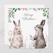 クリスマスホリデー水の色バニー。うさぎ、フローラ シーズンカード (正面/裏面)