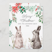 クリスマスホリデー水の色バニー。うさぎ、フローラ シーズンカード (正面/裏面)
