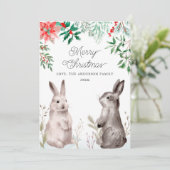 クリスマスホリデー水の色バニー。うさぎ、フローラ シーズンカード (スタンド正面)