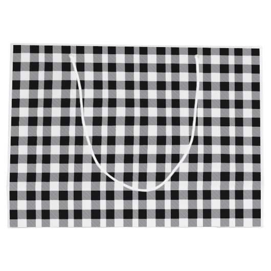 クリスマスホリデー白黒プラディギンガム素朴 ラージペーパーバッグ (裏面)