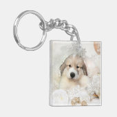 クリスマスホリデー素晴らしピレネーPUPウォーターカラー キーホルダー (正面左)