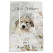 クリスマスホリデー素晴らしピレネーPUPウォーターカラー ミディアムペーパーバッグ (裏面)