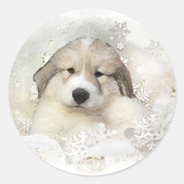 クリスマスホリデー素晴らしピレネーPUPウォーターカラー ラウンドシール