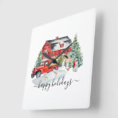 クリスマスホリデー素朴ヴィンテージトラックバーンファーム スクエア壁時計 (傾斜)