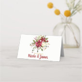 クリスマスホリデー結婚ポインセチアのテーブルシート プレイスカード (正面)