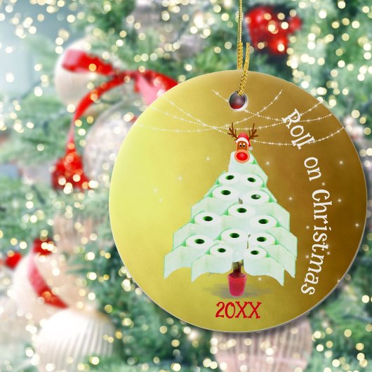 クリスマスホリデー転がトイレットツリーライト金ゴールド セラミックオーナメント