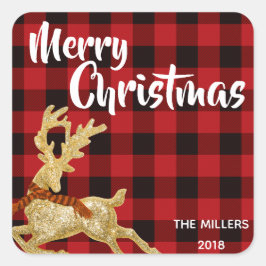 クリスマスホリデー金ゴールドグリッタートナカイ スクエアシール