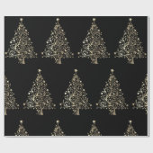 クリスマスホリデー金ゴールドツリースターズブラック ラッピングペーパー (フラット)