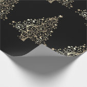 クリスマスホリデー金ゴールドツリースターズブラック ラッピングペーパー (角)