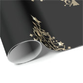 クリスマスホリデー金ゴールドツリースターズブラック ラッピングペーパー (ロールコーナー)