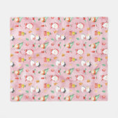 クリスマスホリデー雪だるまウォーターカラーピンク フリースブランケット (正面(横))