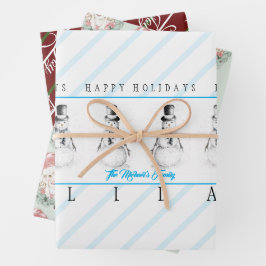 クリスマスホリデー雪だるまサンタジョイギフト ラッピングペーパーシート