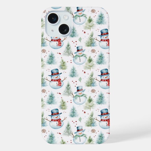 クリスマスホリデー雪だるまシームレスパターン iPhoneケース (裏面)
