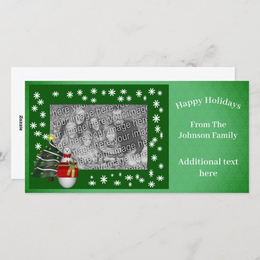 クリスマスホリデー雪だるまツリーフォトカード シーズンカード (正面/裏面)