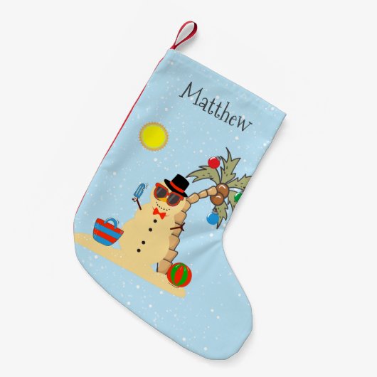 クリスマスホリデー雪だるまビーチトロピカル スモールクリスマスストッキング (正面 (吊り時))