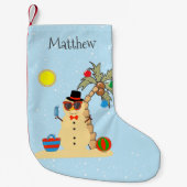 クリスマスホリデー雪だるまビーチトロピカル スモールクリスマスストッキング (正面)