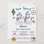 クリスマスホリデー雪だるま2スウィート2nd誕生日 招待状 (正面)