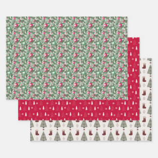 クリスマスホリデー3枚パック ラッピングペーパーシート