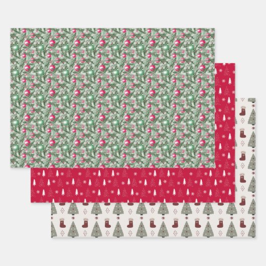 クリスマスホリデー3枚パック ラッピングペーパーシート (セット)