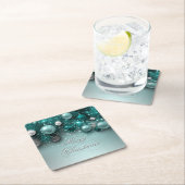 クリスマスホリデー – オーナメントティール（緑がかった色） スクエアペーパーコースター (インサイチュ)
