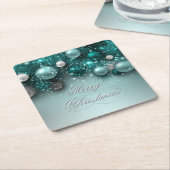 クリスマスホリデー – オーナメントティール（緑がかった色） スクエアペーパーコースター (アングル)