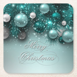 クリスマスホリデー – オーナメントティール（緑がかった色） スクエアペーパーコースター