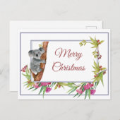 クリスマスホリデー コアラ ユーカリの木 花模様 ポストカード (正面/裏面)