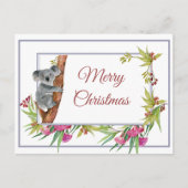 クリスマスホリデー コアラ ユーカリの木 花模様 ポストカード (正面)