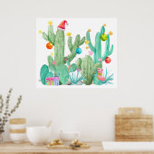 クリスマスホリデー サボテン 砂漠 南西プリント ポスター (キッチン)