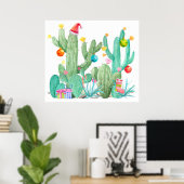 クリスマスホリデー サボテン 砂漠 南西プリント ポスター (ホームオフィス)