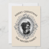 クリスマスホリデー シルバーリーフのリース フォト シーズンカード (正面)