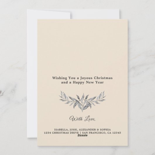 クリスマスホリデー シルバーリーフのリース フォト シーズンカード (裏面)